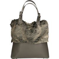 Schultertasche mit Kunstpelz und Leder