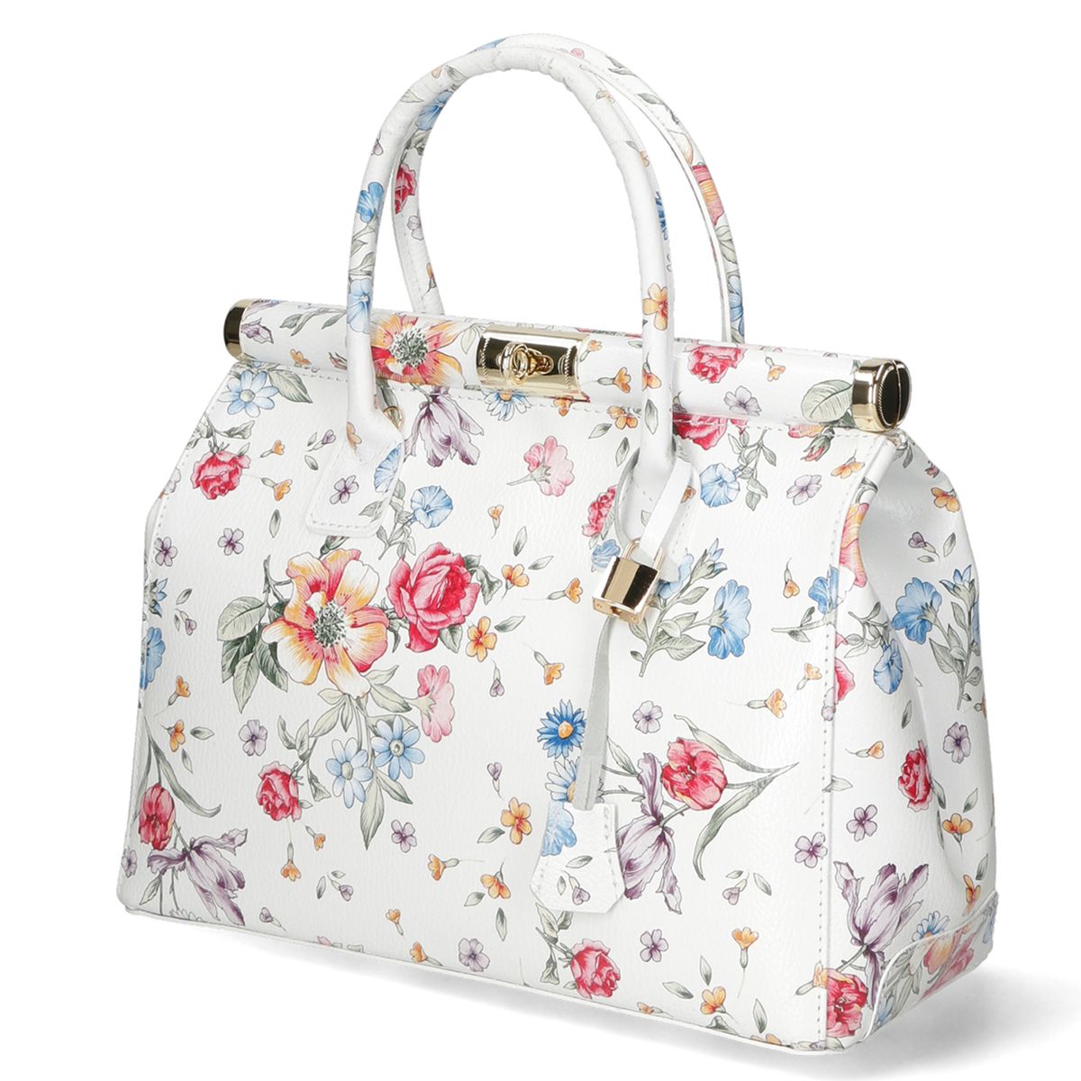 Leder-Satchel mit filigranem Blumenmuster
