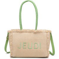 Geflochtene Strohtasche mit JEUDI-Schriftzug