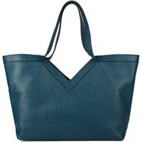 Genarbter Leder-Shopper mit V-Ausschnitt