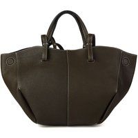 Genarbter Leder-Shopper mit Kontrastnähten
