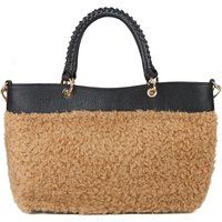 Tote-Tasche aus Teddyfell und Leder