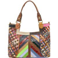 Geflochtener Leder-Shopper mit Chevron-Muster