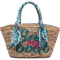 Bestickter Stroh-Shopper mit Tuch