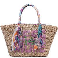 Geflochtener Stroh-Shopper mit Paisley-Tuch