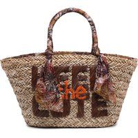 Geflochtener Raffia-Shopper mit Tuch-Henkeln