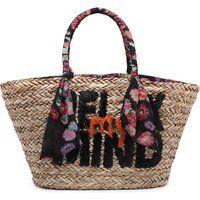 Geflochtener Stroh-Shopper mit Blumen-Griffen