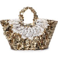 Stroh-Shopper mit Pailletten und Spitze