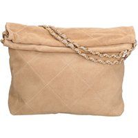 Gesteppte Wildleder-Schultertasche mit Kette
