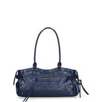 Strukturierte Leder-Schultertasche mit Reißverschlüssen