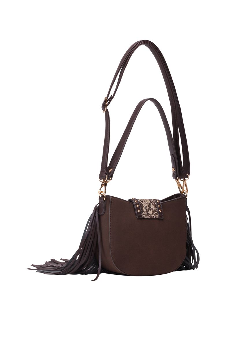 Schultertasche mit Fransen in Wildlederoptik