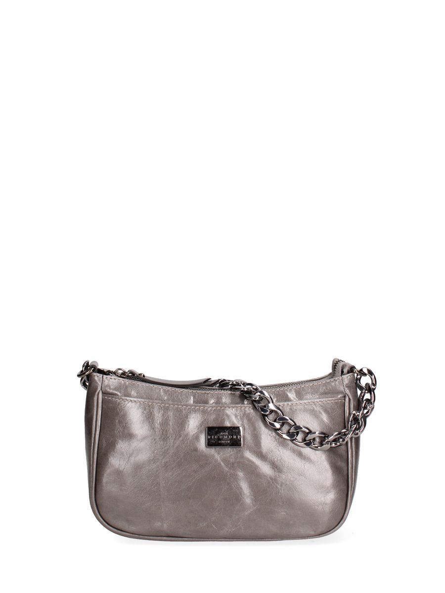 Metallische Leder-Schultertasche mit Kette
