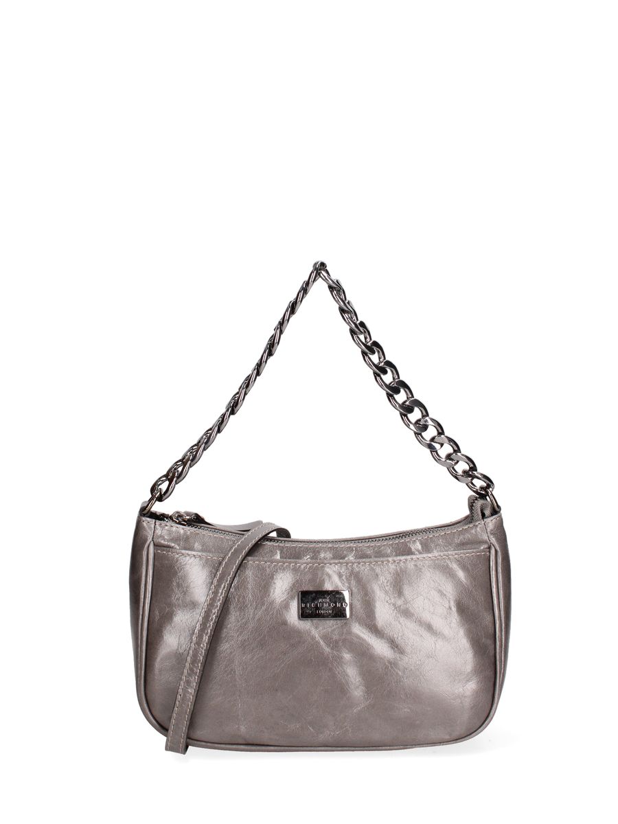 Metallische Leder-Schultertasche mit Kette