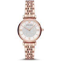 Roségoldene Uhr mit kristallbesetztem Zifferblatt