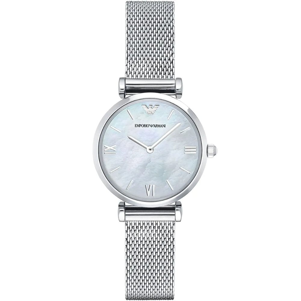 Perlmutt-Uhr mit Mesh-Armband