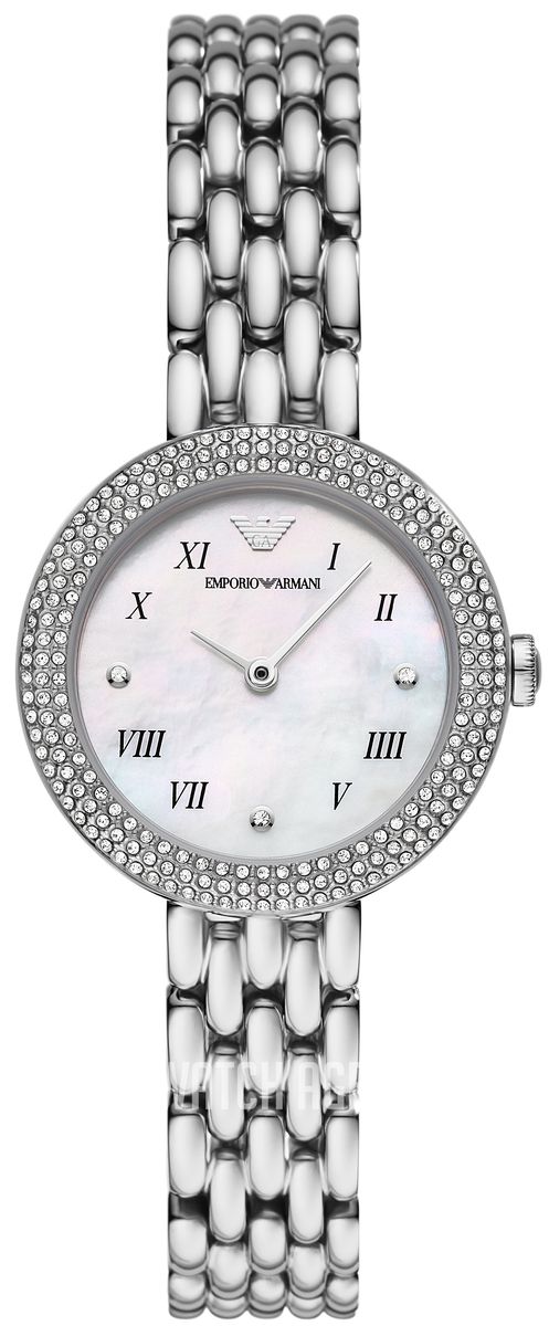 Elegante Perlmutt-Uhr mit Kristallbesatz