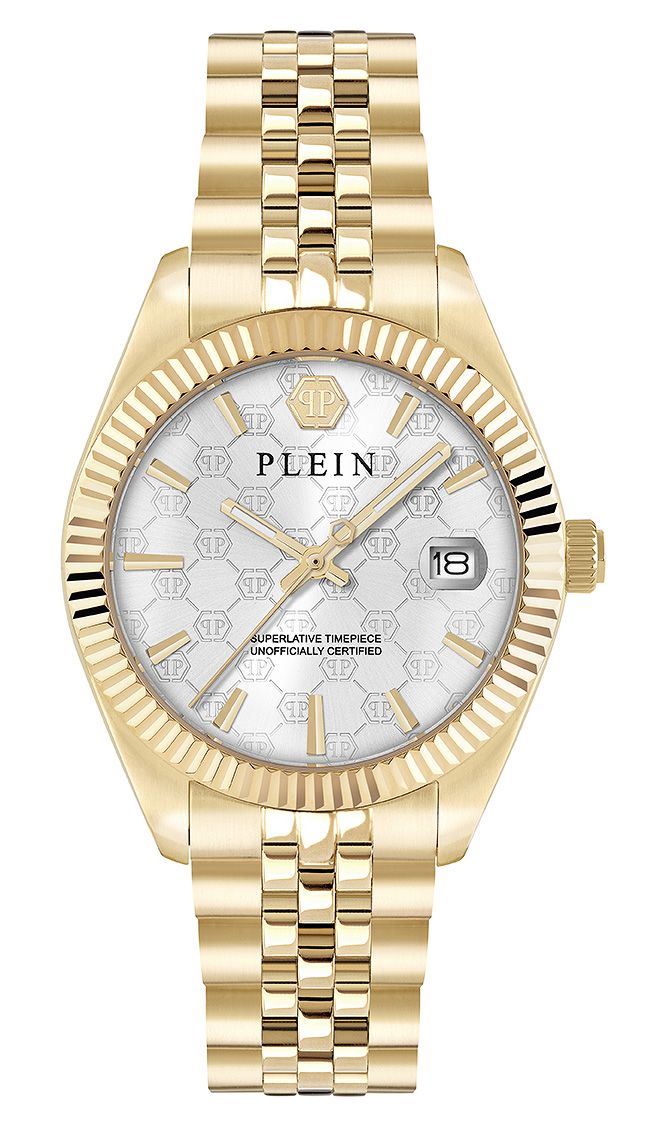 Elegante goldfarbene Uhr mit Riffellünette