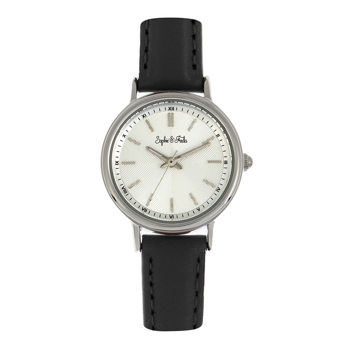 Klassische Lederuhr mit strukturiertem Zifferblatt