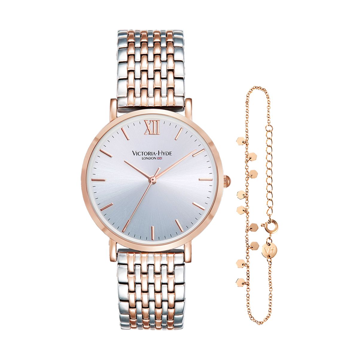 Elegante Bicolor Uhr und Schmuckset