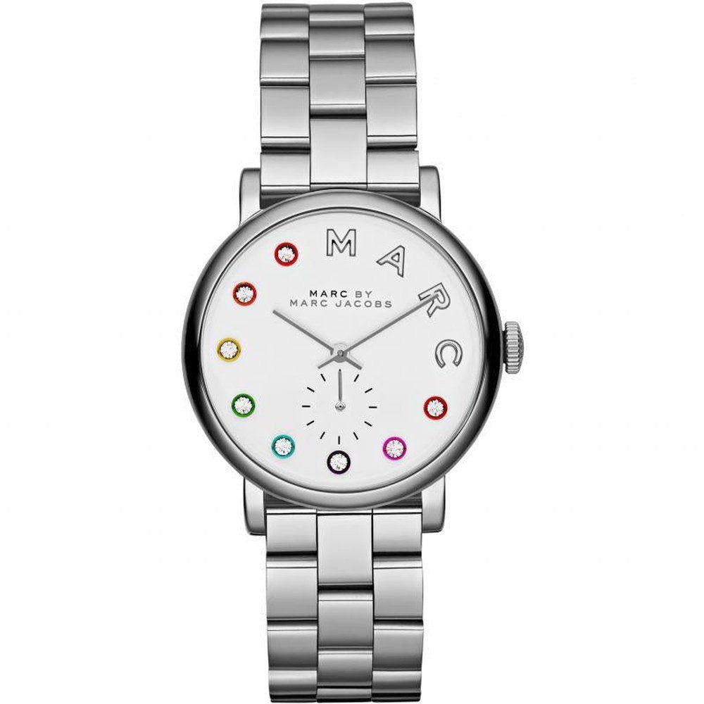 Armbanduhr aus Edelstahl mit Regenbogenindizes