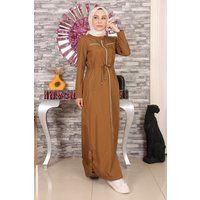Lange Abaya mit Reißverschluss und Kordelzug