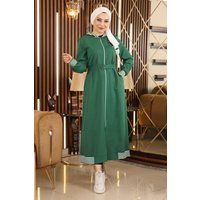 Kapuzen-Maxikleid mit Reißverschluss und Gürtel