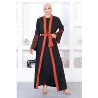 Elegante Abaya mit Spitzenbesatz und Gürtel