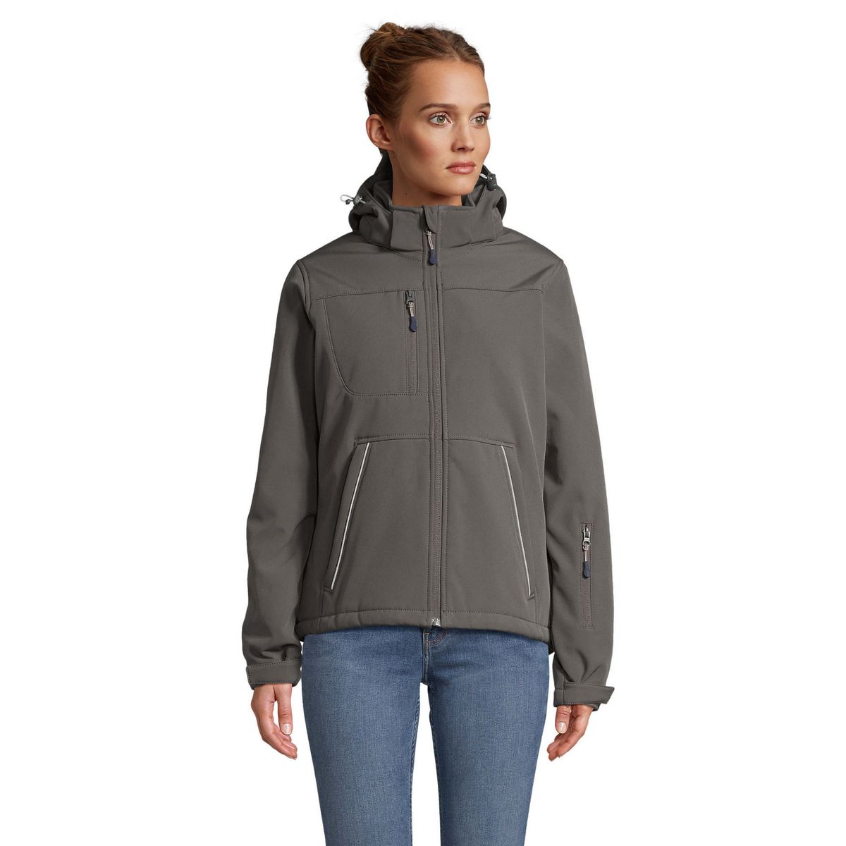 Wattierte Softshelljacke mit Kapuze