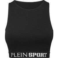 Hochgeschlossenes geripptes Crop-Top mit Logo