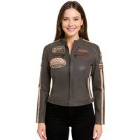 Vintage-Bikerjacke aus Leder mit Rennabzeichen