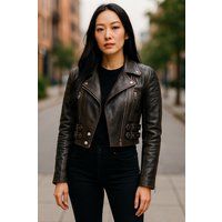 Kurze Vintage Brando Leder-Bikerjacke