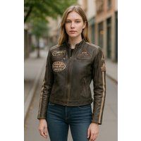 Vintage Bikerjacke mit Racing-Badges