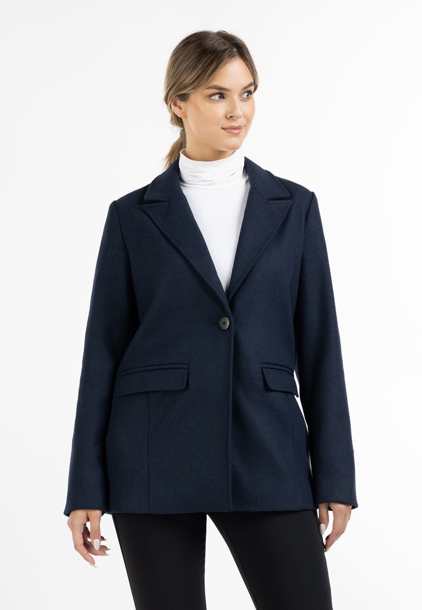 Einreihige lange Jacke mit Wollanteil