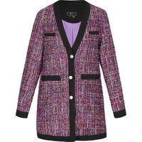 Longline-Bouclé-Blazer mit Kontrastbesatz