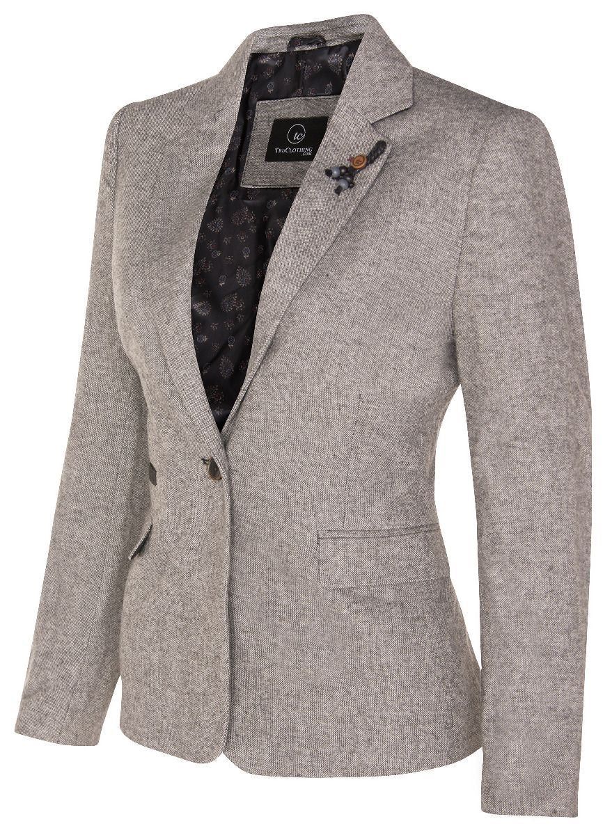 Taillierter Vintage Tweed-Blazer mit Fischgrätmuster