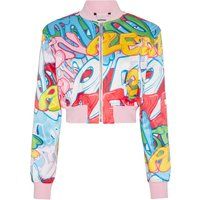 Kurze Satin-Bomberjacke mit Graffiti-Print
