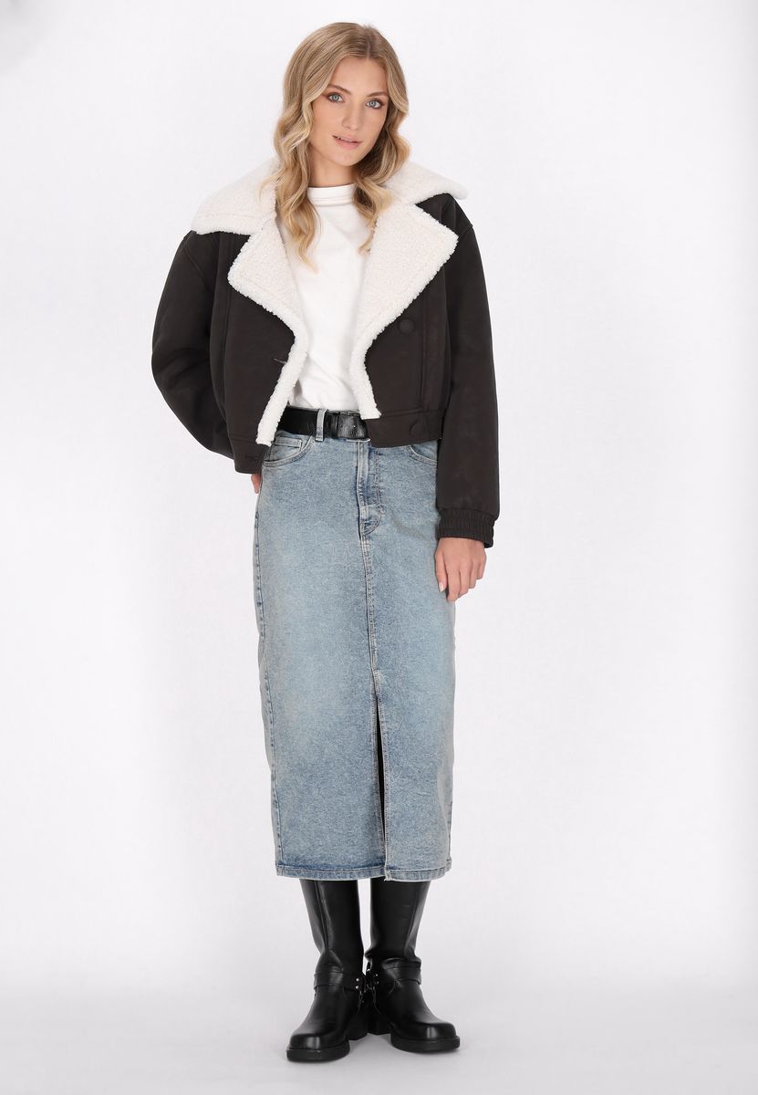 Kurzjacke mit Plüschkragen