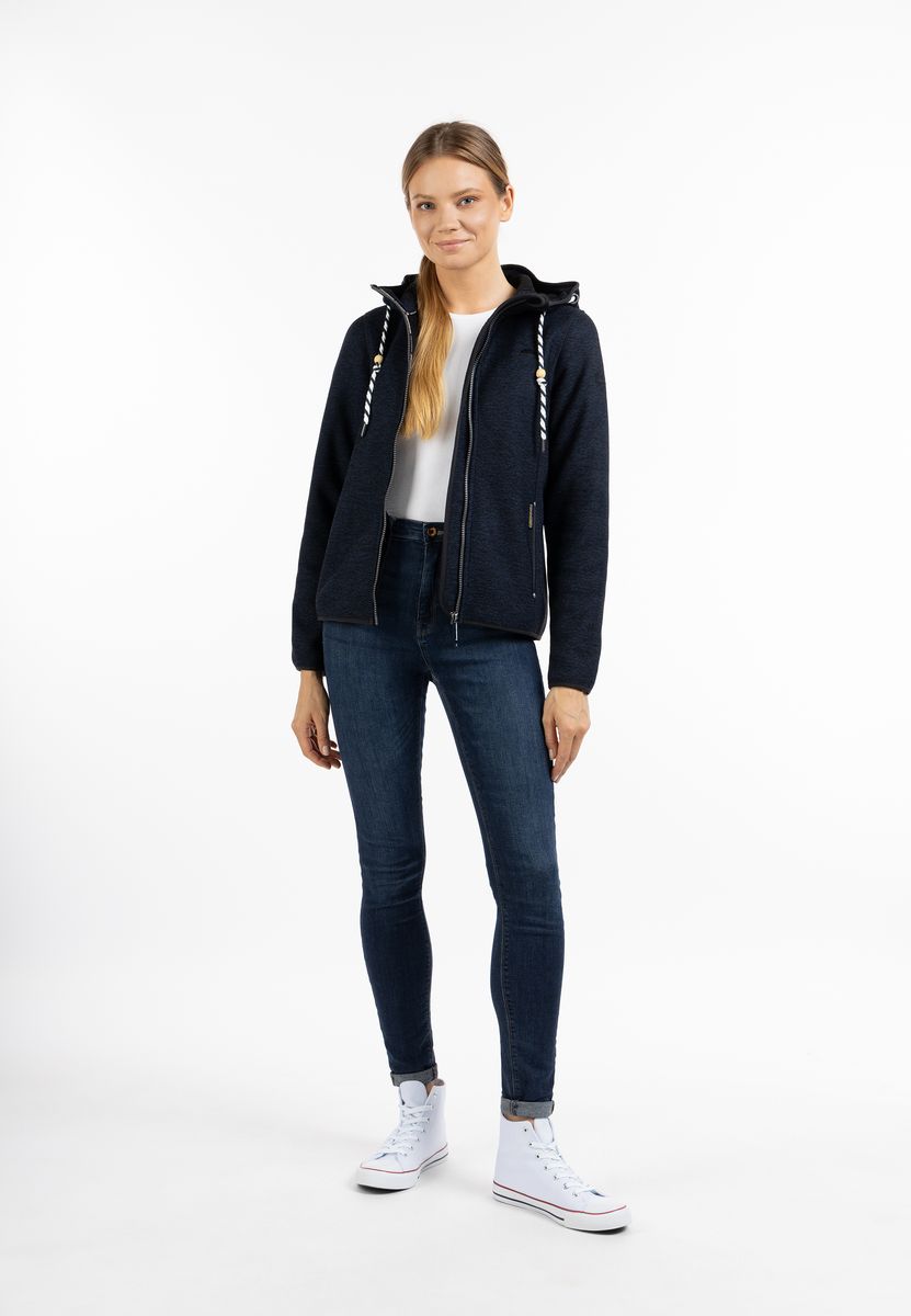 Meliert gestrickte Fleecejacke mit Kapuze