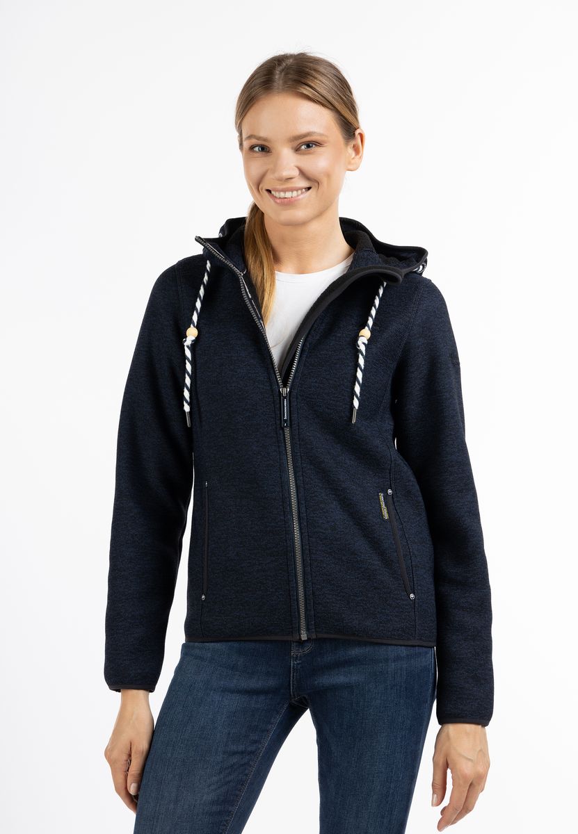 Meliert gestrickte Fleecejacke mit Kapuze