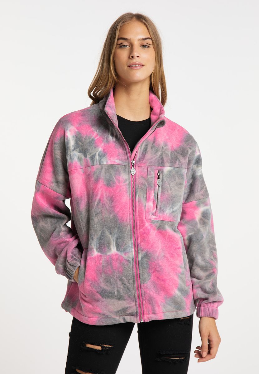 Oversized Fleecejacke mit Batikmuster