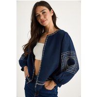 Bestickte Freizeitjacke mit Rundhalsausschnitt