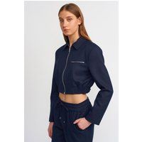 Kurz geschnittene Crepe-Zip-Bomberjacke
