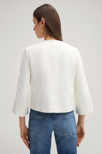 Kragenlose Bouclé-Jacke mit Fransen
