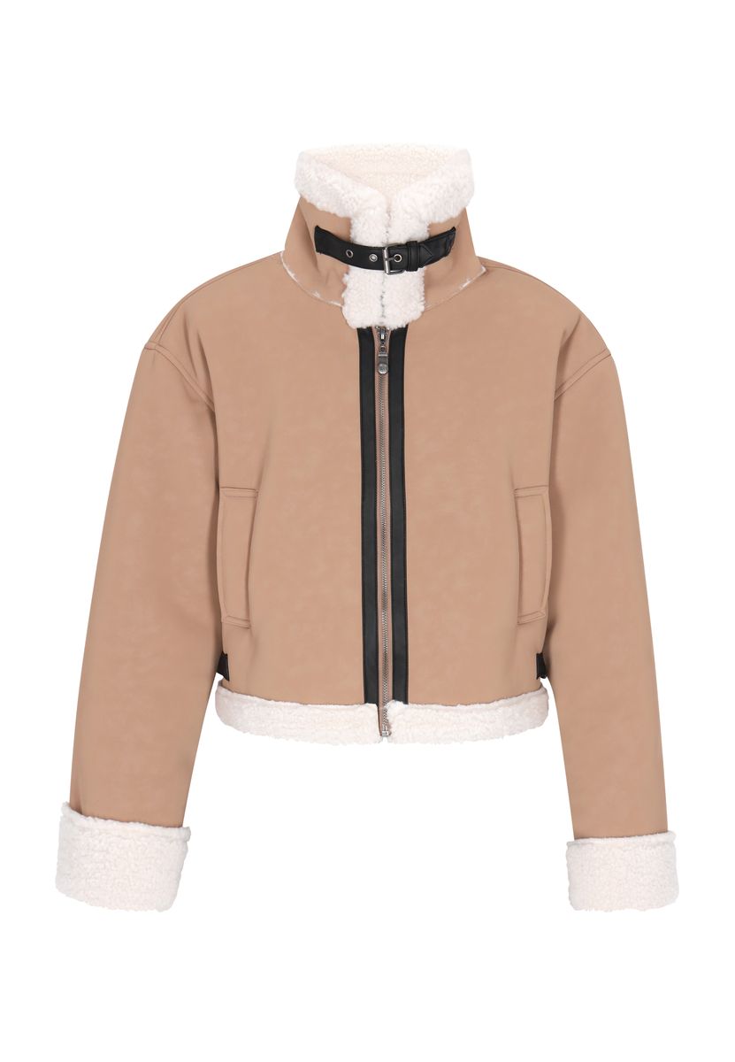 Kurze Shearling-Jacke in Camel