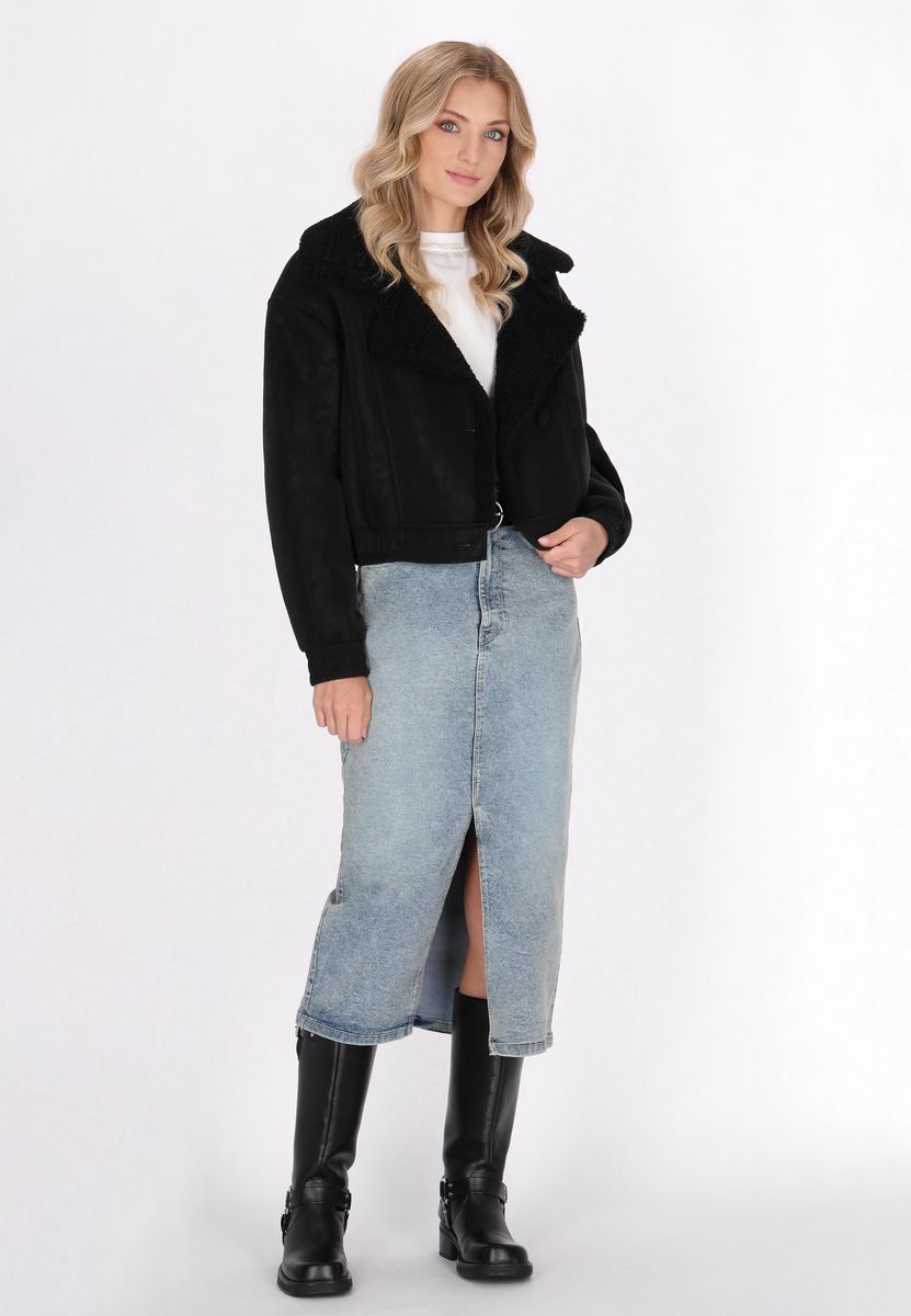 Kurze Shearling-Fliegerjacke aus Wildlederimitat