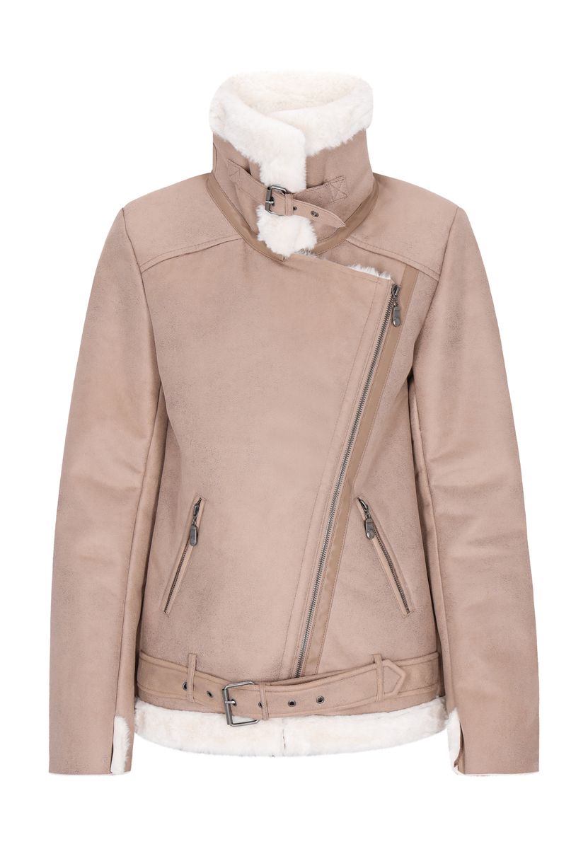 Bikerjacke mit Plüschfutter und Gürtel