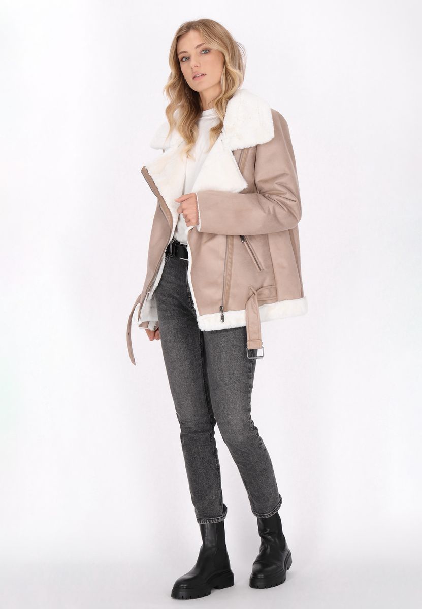 Bikerjacke mit Plüschfutter und Gürtel