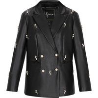 Kunstleder-Blazer mit Perlenbesatz
