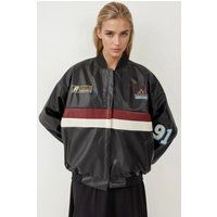 Retro Racing Kunstleder-Bomberjacke