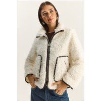 Plüschjacke mit Kunstleder-Paspeln